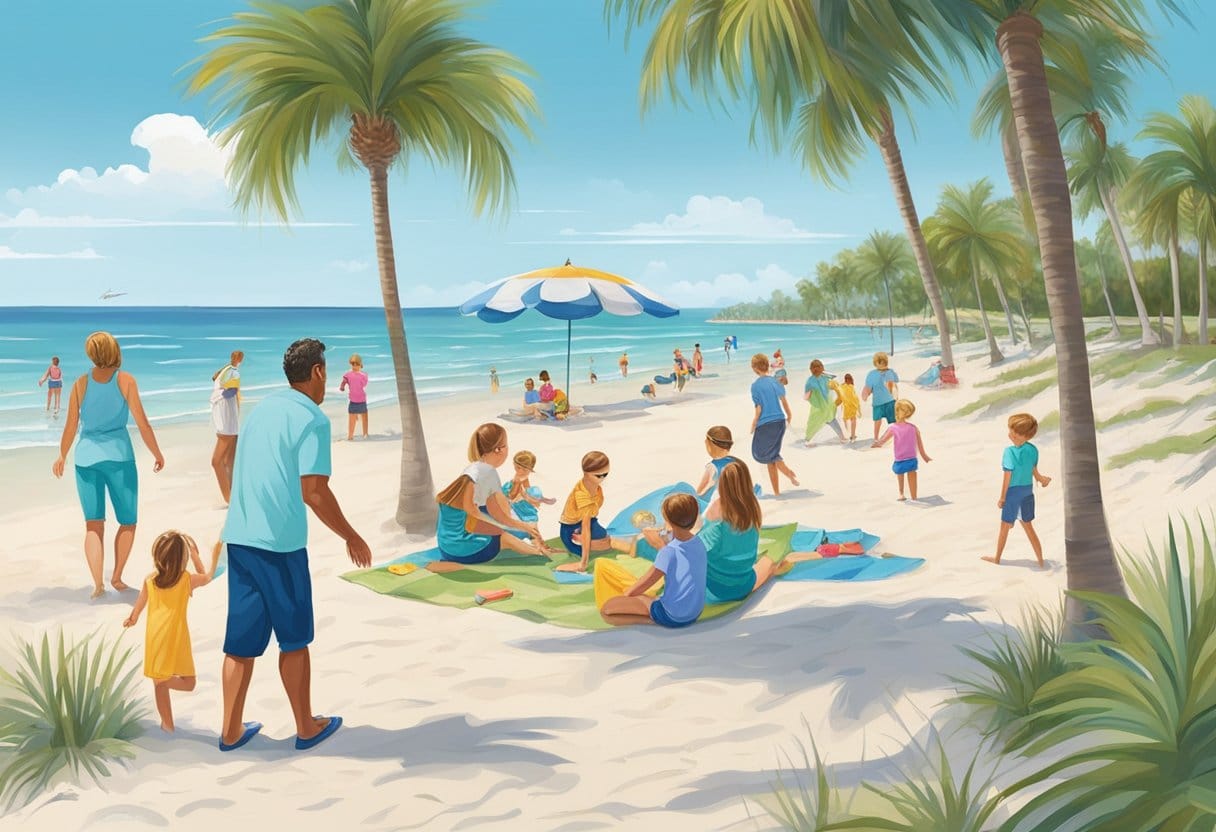 Families at the beach in Sarasota, FL